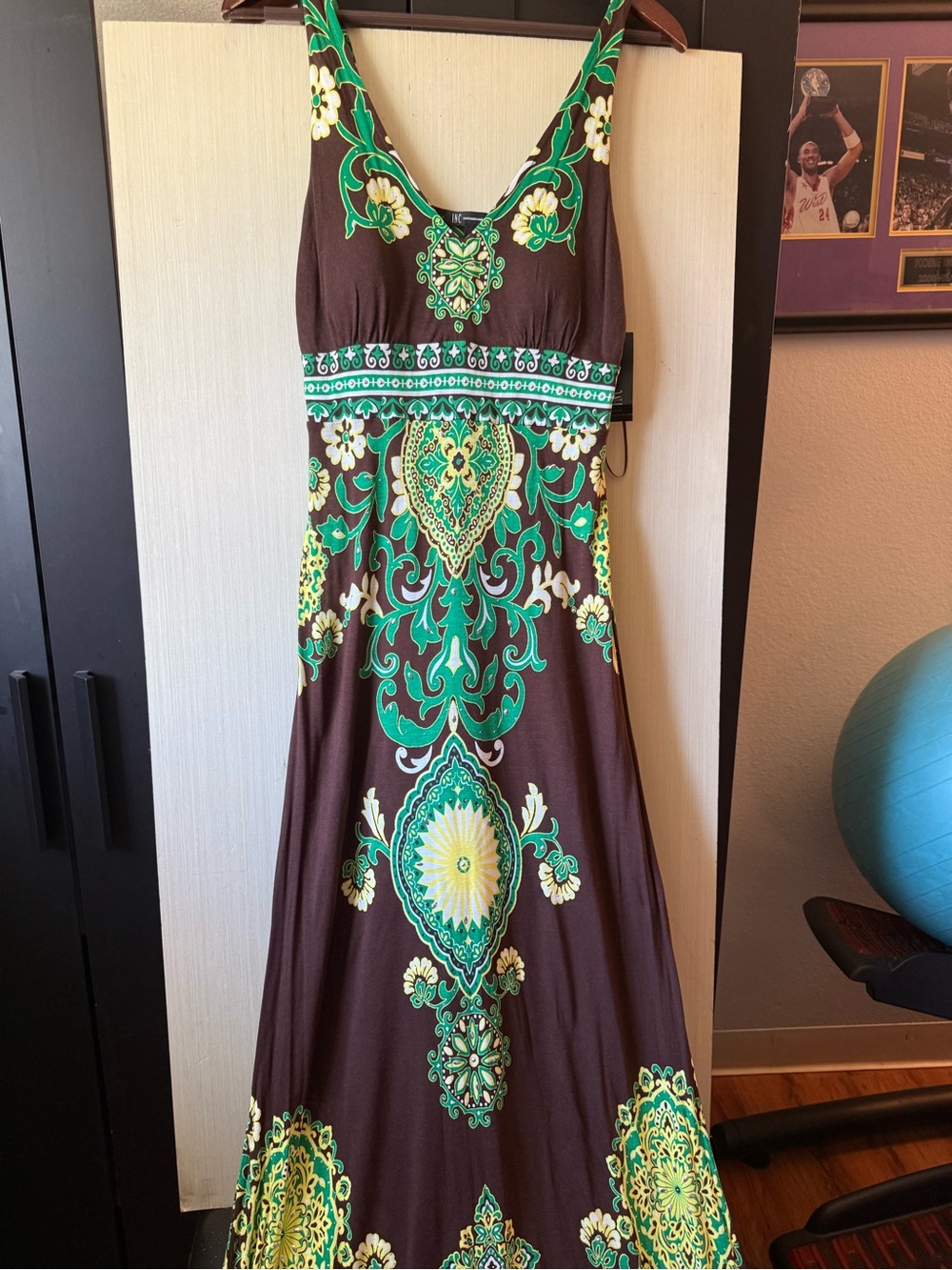 Inc Brown Floral Print Maxi Dress with Green Accents
